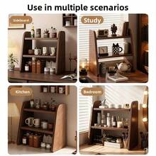 1pc Vintage Style Desktop Vertical Shelf, Large Capacity Wooden Desktop Storage Rack, Kitchen Organizer, Coffee Cup & Water Cup Display Stand, Multi-Functional Home Storage Rack, Suitable For Kitchen, Living Room, Bedroom, Entryway, Coffee Corner, Tea Area And More - Multicolor - View 6