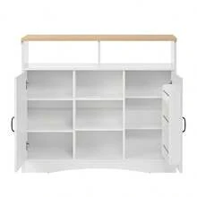 Modern Kitchen Island / Extendable Dining Table / Foldable Countertop / Ample Storage / Includes 2 Stools / Easy Assembly / Suitable For Kitchen, Dining Room, White - White - View 12