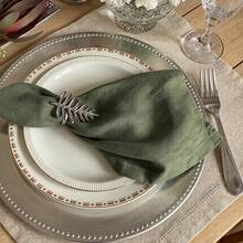 1pc Olive Green Modern Minimalist Linen Napkin - Olive Green - View 1