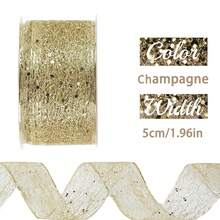 1 Roll Gold Glitter Mesh Ribbon With Metallic Edge, 5cm Wide, 5m Per Roll. Features Shiny Transparent Mesh With Large Sequins And Flexible Metallic Edge. Suitable For Making Bows, Christmas Trees - Multicolor - View 11