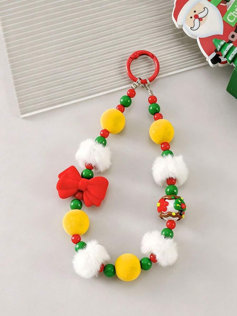 1pc Beaded Bowknot Keychain Accessory Christmas Tree Phone Chain Pendant Bag Chain Charm - Multicolor - View 1