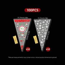 100/200Pcs Christmas Cone Treat Bags With Twist Ties, Mixed Xmas Pattern Cellophane Candy Bags, Holiday Party Favor Gift Pouches For Sweets Cookies Chocolates & Snacks - View 13