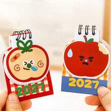 4pcs 2027 Apple Bean Shaped Desk Calendar, Cute Cartoon Mini Desktop Calendar, Student New Year Gift Ornament - Multicolor - View 4
