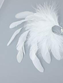 White Feather Long Tassel Ear Cuff No Piercing Rhinestone Pearl Ear Wrap, Fairy Bridal Ear Climber For Wedding Masquerade Halloween Party Women - White - View 7