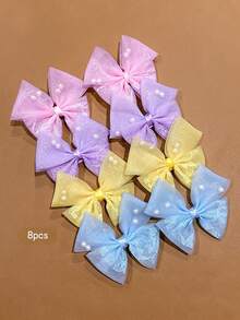 8pcs Sweet Style Colorful Bow Hair Clips, Suitable For Daily Use Hair Accessories - Multicolor - View 7