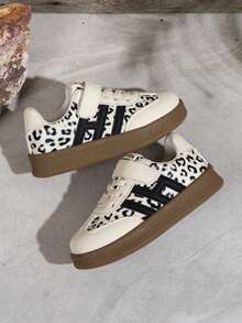 Autumn New Leopard Print Kids Casual Sneakers Colorblock Retro Sports Shoes Hook And Loop Non-Slip Baby Shoes - Beige - View 4