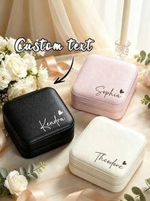Personalized Name And Heart Jewelry Box - Customized Beige Bridesmaid Jewelry Box With Zipper Closure, Fabric Lining And Compartments, Elegant Travel Jewelry Organizer, Jewelry Box - Multicolor - View 1