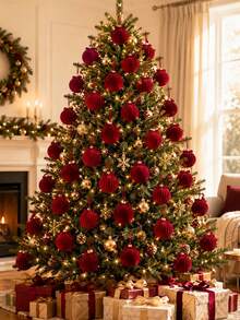 12/1pcBurgundy Christmas Ball Ornaments With Bows, Hanging Ropes And Gift Box, Elegant Shatterproof Christmas Tree Decorations For Holiday Parties, Weddings, Home, Fireplace And Winter Decor - A - View 3