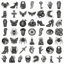 50pcs Black & White Gothic Dark PET Stickers, Diverse Designs, Enhance Thinking And Creative Action Ability, Art Supplies, Children Sticker Toys - Multicolor - View 9