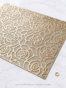 8pcs, Gold Rectangular Hollow PVC Placemats, Washable Table Decor Mats, Non-Slip Odorless Tableware Mats, Breathable Heat Dissipating Western Style Mats, Suitable For Restaurants, Cafes, Homestays, Fit For Holidays, Parties, Gatherings, Birthdays, Weddings, Dinner Parties. - Multicolor - View 5