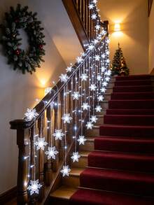 1PC Cool‑White LED Curtain Light, 4M 96‑LED Snowflake Curtain String Lights, USB Powered 8 Lighting Modes Fairy Light For Indoor Christmas Valentine Birthday Home Decor - Snowflake Curtain Lights - View 7