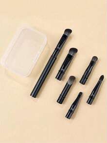 5/1pc Mini Travel Makeup Brush Set With Transparent Box, Includes Contour Brush, Concealer Brush, Eyeshadow Brush, Eyebrow Brush, Soft Multifunctional, Convenient For Travel, Meets Daily Makeup Needs - Black - View 7
