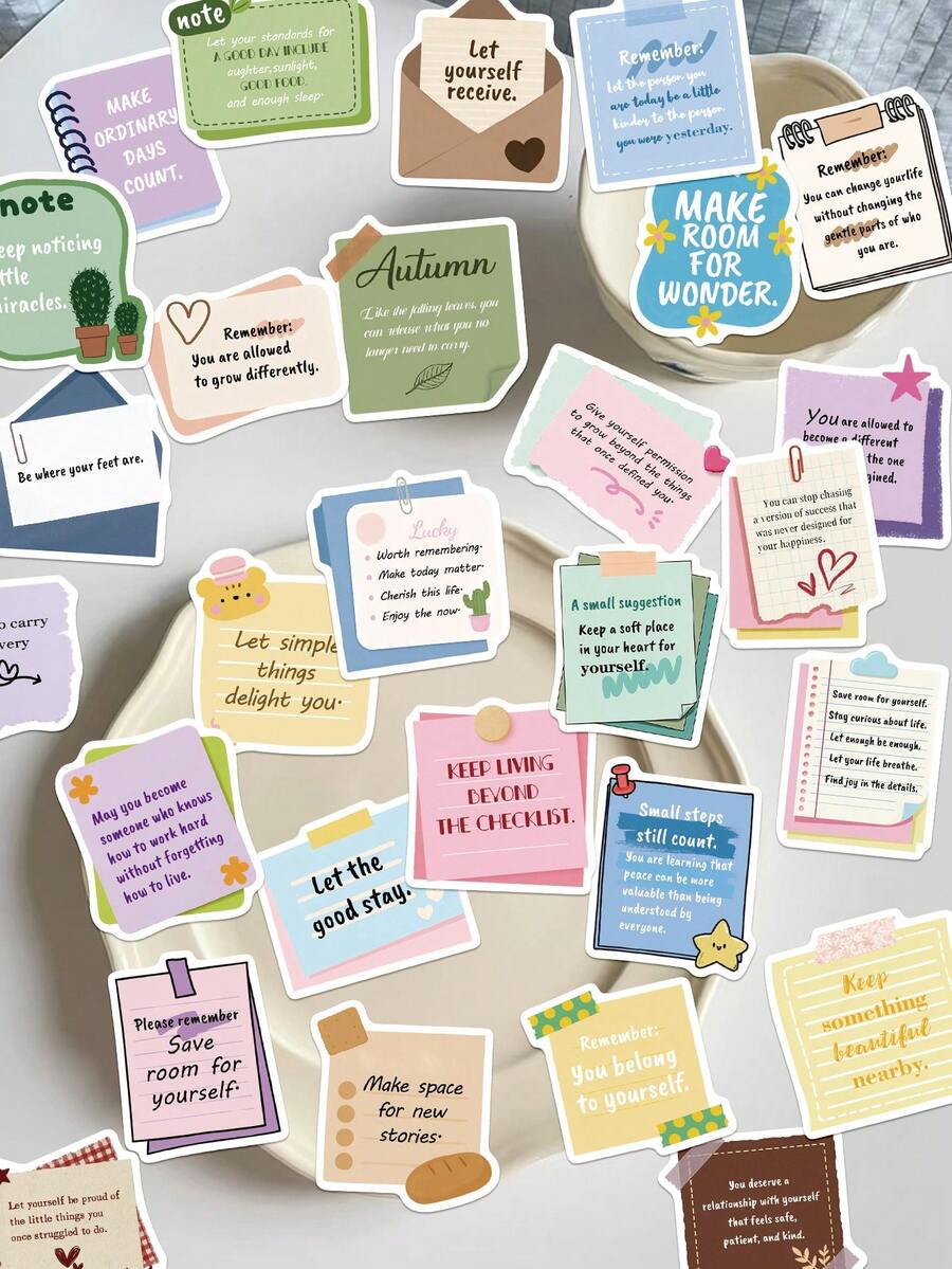 50pcs Encouragement Message Text Stickers For Decorating Planner, Diary, Notebook, Envelope, Greeting Card, Luggage, Phone Case, Skateboard, Tablet, Guitar, Sealing, Party Gift - Multicolor - View 1