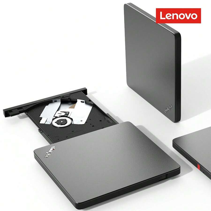 Lenovo External DVD Drive, 8X Read/Write, USB Type-C Dual Interface, Portable External Optical Drive For Laptops And Desktops, Plug And Play, Multi-System Compatible, TX800-36003425, Black - View 1