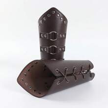 3PCS Renaissance Costume Accessories Kit Vintage PU Leather Lace Up Corset Belts Medieval Viking Wrist Guard For Halloween LARP Cosplay Party - A - View 2