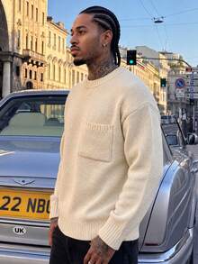 BLACKTOEXIT Men's Round Neck Sweater Casual Loose Minimalist Korean Style Knit Pullover Autumn/Winter - Apricot - View 3
