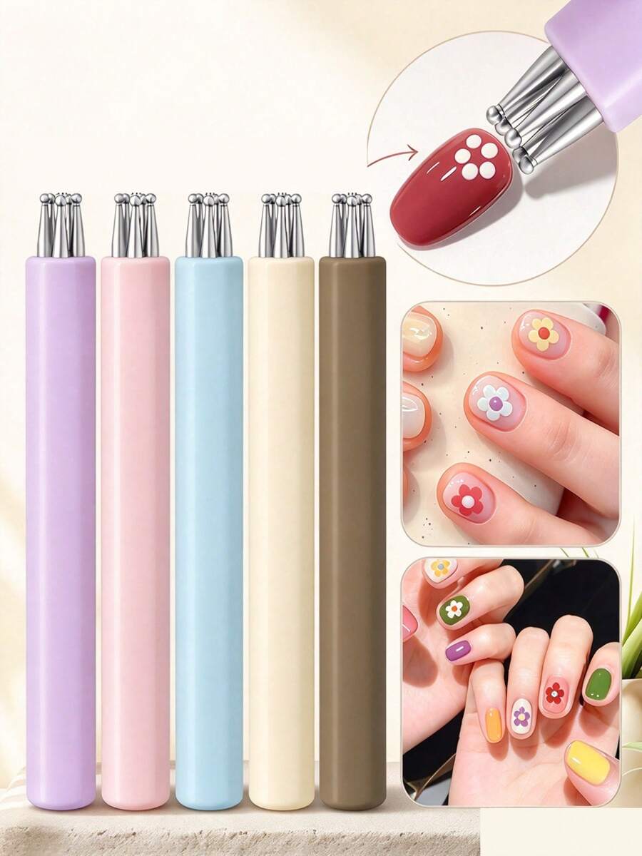 1pc Colorful Nail Art Petal Floral Pattern Dotting Pen, Multi-Size Brush Head, Multi-Function Nail Decoration Dotting Tool For Rhinestone Bead DIY Nail Gem Creative Tool - Multicolor - View 1