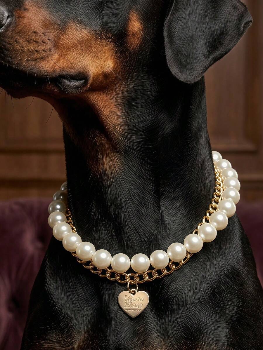 PETSIN Cute Pet Double Layer Pearl Collar, Punk Metal Pearl Necklace For Small Dogs And Cats, Pet Clothing Wedding Decoration Gift - White - View 1