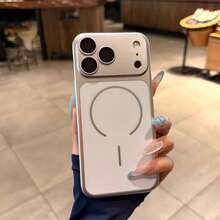 啞光金屬磁吸手機殼，適用於 iPhone 18 Pro Max 17 16 15 14 13 Pro，附鏡頭保護膜，支援無線充電，防摔保護殼，適合女性男性的禮物選擇 - 銀色 - 查看 5
