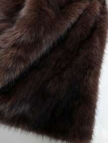 Women's Fuzzy Brown Faux Fur Oversized Collar Long Sleeve Coat, Suitable For Autumn/Winter Wear - Coffee Brown - View 7