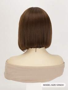 Wig Bob Lurus Cokelat 12 Inci untuk Wanita, Wig Sintetis Bob Pendek Belahan Tengah dengan Bagian Depan Renda, Wig Tahan Panas dengan Tampilan Alami untuk Seluruh Kepala, Cocok untuk Pemakaian Sehari-hari - Coklat - View 6