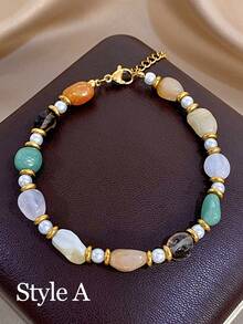 Vòng tay nữ phong cách Boho Vintage phối đá tự nhiên nhiều màu hình dáng bất đối xứng và hạt spacer mạ vàng, đeo hàng ngày/đi tiệc, quà tặng Giáng Sinh/Sinh nhật/Y2K/Halloween/Mùa thu - Nhiều màu - Xem 12