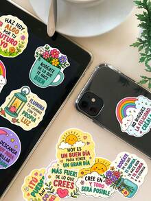50Pcs Self‑Care Positive Affirmation Stickers, Cute Pastel Rainbow Reminder Text Vinyl Decals, Waterproof Stickers For Laptop, Water Bottle, Phone, Kindle, Journal, Scrapbook, DIY Stationery Decor - Multicolor - View 7