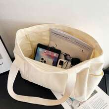 1 Large Capacity Canvas Tote Bag, Multi-Pocket Shoulder Bag, Reusable Shopping Bag, Comfortable Handle, Easy To Carry, Suitable For Daily Use And Gifting, Portable Handbag, Suitable For School, Work, Travel And Shopping - Multicolor - View 2