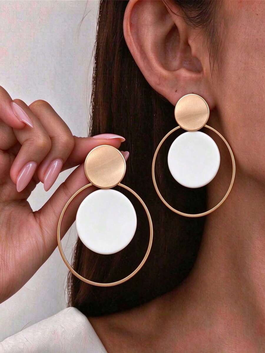imoli 1pair Fashion White Round Drop Earrings For Women For Daily Decoration Commuting