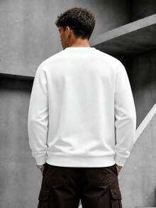 Krometka Men's All-Match Crew Neck Sweatshirt, Simple Casual Loose Fit Pullover Top, Versatile Everyday Layering Shirt - White - View 4