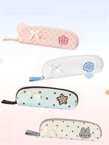 1pc Color Block Polka Dot Plaid Pencil Bag, Aesthetic Large Capacity Stationery Storage Pouch, Smooth Zipper, For Girls, Student Daily Use - Multicolor - View 6
