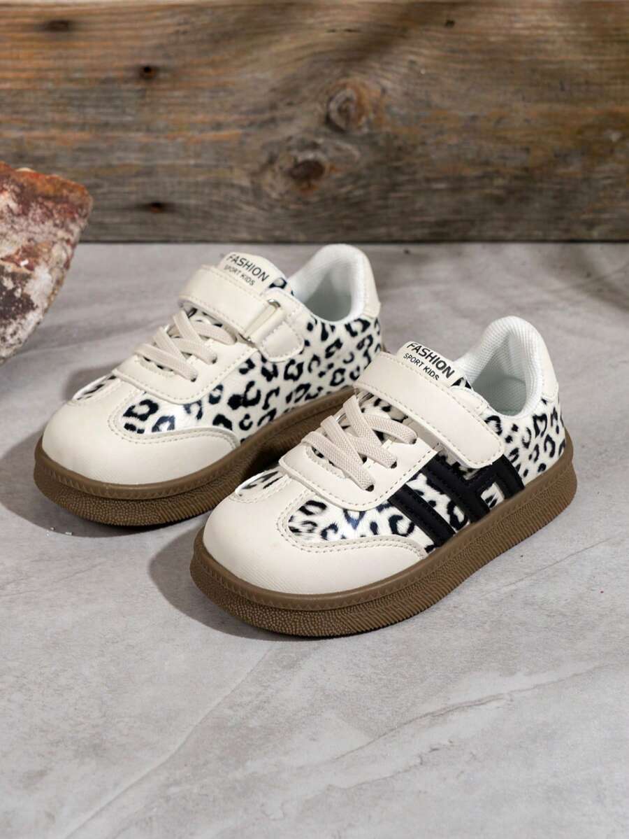 Autumn New Leopard Print Kids Casual Sneakers Colorblock Retro Sports Shoes Hook And Loop Non-Slip Baby Shoes - Beige - View 1