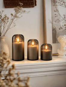 3pcs Grey Curved Electronic Candles, LED Pillar Flameless Candles, No Open Flame, Battery Operated, Suitable For Wedding Decoration, Tabletop, Party Supplies, Halloween Decoration, Christmas Decoration, Valentine's Day, Desktop Decoration, Holiday Decoration, Atmosphere Light - Gray Arc Lamp - View 2