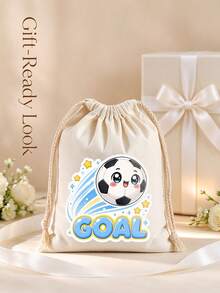 Cartoon Soccer GOAL Drawstring Bag, Fashionable Sports Storage Bag, Portable Outdoor Training Small Cloth Bag, Soccer Theme Gift Bag, Student PE Class Equipment Storage Bag. Fun Q-Version Soccer Print Design, Energetic Style, Drawstring Closure Design For Easy Access, Conveniently Store Shoes, Wristbands, Towels, Small Items - Drawstring Bag - View 9