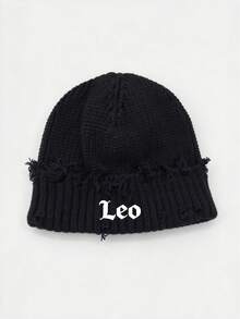 1Pc 12 Zodiac Signs Print Street Distressed Knit Beanie Hat, Warm Outdoor Fashion Couple/Student Knitted Cap, Suitable For Daily Wear, Autumn/Winter - Black - View 19