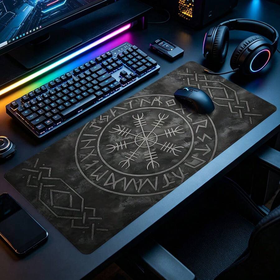 Viking Rune Mouse Pad Norse Desk Mat Extended XL MousePad Office Desk Accessories, Non-Slip Stitched Edge Computer Mat For Desk 35.4x15.7 Inches Rubber Base Laptop Keyboard Pad For Home Office & Gamers Durable And Spill-Resistant - View 1