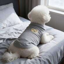 1pc Cute Bear Patch Embroidery Pet Sleeveless Polo Shirt, Soft Breathable Dog Vest, Summer Puppy Outfit For Small Dogs Bichon Teddy - Grey - View 10