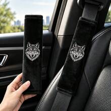 2pcs Crystal Velvet Car Seat Belt Shoulder Pads, Wolf Head Pattern Seat Belt Covers, Soft Shoulder Strap Protectors, Cool Animal Style Car Interior Decor - Crystal Velvet Shoulder Protector - View 9