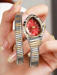 Women's Luxury Delicate Snake-Shaped Quartz Watch, Exquisite Niche Water Drop Dial With Alloy Elastic Multi-Layer Bracelet Band, Gift For Girlfriend (1pc/Set) Watch Box Not Included - Multicolor - View 4