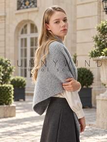 1pc Women's Striped Solid Color Fashion Casual Versatile Wool Knit Triangle Scarf Shawl, Suitable For Autumn/Winter Daily Wear - Grey - View 4