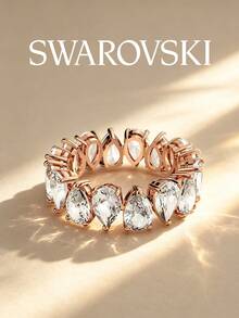 SWAROVSKI Rose Gold Teardrop Pear-Shaped Pave Diamond Eternity Ring, Luxury Stackable Banquet Decorative Finger Ring - Rose Gold - View 1
