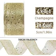1 Roll Gold Glitter Mesh Ribbon With Metallic Edge, 5cm Wide, 5m Per Roll. Features Shiny Transparent Mesh With Large Sequins And Flexible Metallic Edge. Suitable For Making Bows, Christmas Trees - Multicolor - View 10