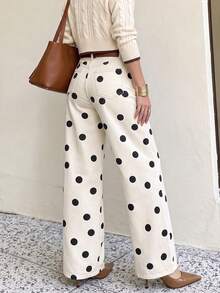 Vintage Women's Straight Leg Jeans, Black Polka Dot Print Design, Long, With Pockets And Buttons, Perfect For Fashionable Casual Wear - Multicolor - View 5