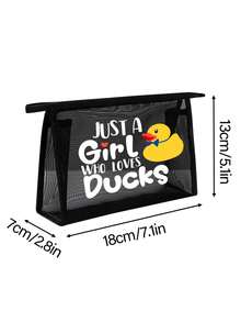 Vigour Summer 可愛鴨子化妝包，印有「Just A Girl Who Loves Ducks」字樣－黃色與白色鴨子圖案，盥洗包，送給喜愛鴨子的人的禮物，適合通勤、返校、旅行 - 彩色 - 查看 11