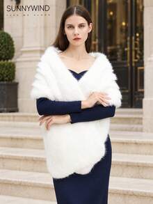 1pc Women's Solid Color Fashion Polyester Faux Fur Shawl, Suitable For Bridal, Evening Party And Autumn/Winter Daily Wear - Pure White - View 1