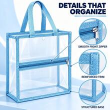 4pcs A4 Document Carry Bags, Large Capacity Zipper File Storage Bags With Handles, Blue Transparent Portable Storage Bags, Suitable For Paper, Tablets, Books, School, Office, Home, Travel - Blue 4-piece - View 3