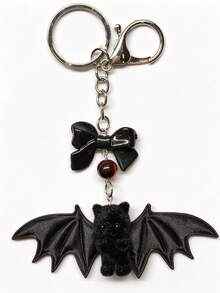 Gothic Bat Bear Keychain, Halloween Black Wing Bag Charm, Cute Bow Pendant, Flocked Material Bag Accessory, Dark Style Phone Charm - Multicolor - View 10