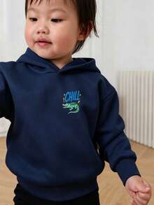 1pc Boys Printed Sweatshirt, Student Teenager Sweatshirt, Autumn/Winter Young Boy Clothing - Navy Blue - View 4