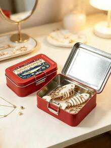 Vintage Sardine Flip One-Sided Mini Buckle Small Iron Box, Jewelry Storage Box Travel Small Jewelry Storage,Birthday Gift For Back To School Season - Multicolor - View 3