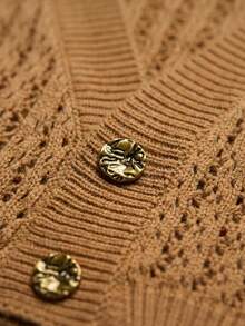 Women's Plus Size Cropped Knit Cardigan With Long Sleeves And Button Detail. Perfect For Fall Women's Casual Wear. - Mustard Yellow - View 5